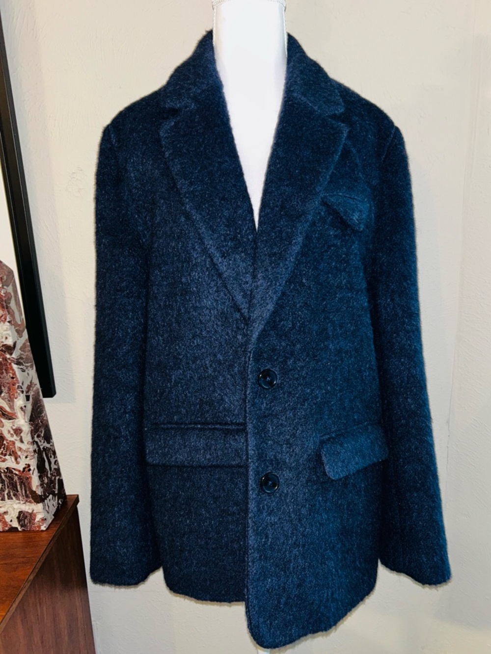 CLAIRE ROSE X NA-KD Navy Blue Brushed Wool Blazer Coat 34 Small - Picture 11 of 12